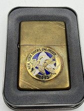 Vintage 1992 New York Ducks Unlimited Emblem Brass Replica Zippo Lighter B40 picture