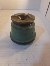 Vintage Smokador Style Green Enamel Brass Metal Ashtray 4