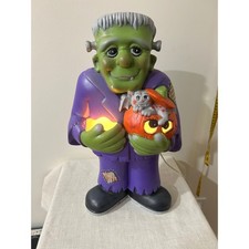 Vintage Frankenstein ceramic Halloween Light Up Decoration 18 Inch Monster picture