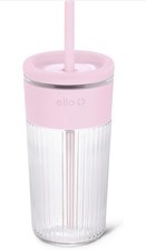 Ello Ava 18oz Glass Tumbler with Straw and Lid for Iced Coffee,Pink Orchard picture
