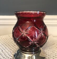 BOHEMIAN CZECH RUBY RED CUT TO CLEAR GLASS CRYSTAL STAR BRASS BOTTOM 6.5