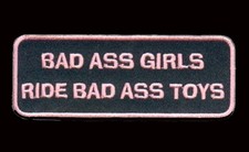 BAD ASS GIRLS RIDE BAD ASS TOYS PINK 4 INCH LADY BIKER PATCH picture