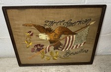 Antique Patriotic Progressive Era Eagle Rose Flag Embroidery Silk American picture