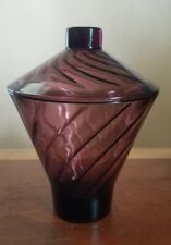 Vtg Mid Century Hazel Atlas Moroccan Amethyst Purple Glass Swirl Candy Jar 1960s picture