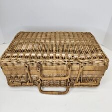 Vintage Wicker Rattan Picnic Basket Boho Storage Carry Case Basket picture