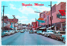 Avenida Obregon Nogales Mexico Postcard Vintage Chrome Street Scene Cars Travel picture