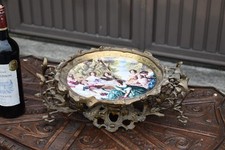 LArge french centerpiece bowl porcelain plate in brass frame 1970 picture