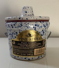 Pine River Sharp Cheddar Cheese Crock Blue Speckled Bale Lid 12 oz 5