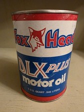 Vintage Fox Head DLX Plus 10W-30 Motor Oil Can 1 Quart Warwick Labs Empty picture