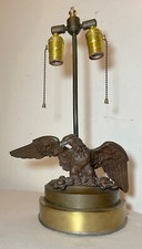 antique patinated solid bronze american bald eagle electric table lamp statue picture
