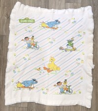 Vintage 43in By 35 In Seasame Street Character Blanket Waffle Weave Satin Board picture