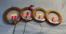 WORKING Vintage 1940’s Christmas Chenille Lighted Wreath Lot of Four 10” & 11” picture