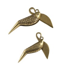 1 Pair China Antique Copperware Fish-Shaped Knife Paper Cutting Utensils picture