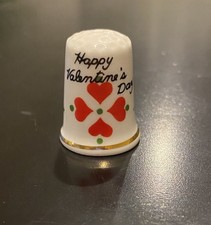 Vintage Happy Valentine Thimble Bone China England Red Hearts Valentine’s Day picture