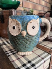 Pacifica Home 3D Pottery Owl Mug Teal Green Blue Brown Glazed Coffee Tea picture