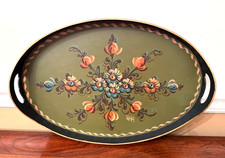 Vintage Dutch 'Hindeloopen' Hand-Painted Wooden Serving Tray - 1970's picture