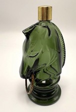 Avon Green Glass Horse Head Perfume Bottle with Decorative Gold Tone Cap picture