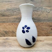 Williamsburg Pottery Blue Flower Salt Glaze Vase 7 1/4