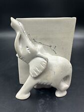 Vintage Hand Carved White Marble African Elephant Bookend Solid Heavy picture