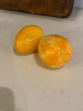 Pair of Vintage Yellow Alabaster Eggs - Hand Carved Polished Stone Decor Set picture