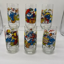 1983 Hardee’s Smurfs Glasses Complete Set 6 Wallace Berrie Vintage- Great Cond picture