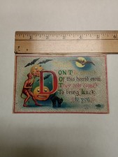 Vintage Halloween Postcard 1912 postmark Devil Cat Bat Moon Pumpkin picture