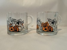 Vintage Luminarc Glass Halloween Mug Cup Trick or Treating Ghost Jack O Lanterns picture