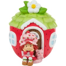❦ New PRECIOUS MOMENTS Figurine STRAWBERRY SHORTCAKE Custard Cat House Bank Pink picture