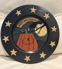 Ohio Wholesale Halloween Plate. Pumpkin With Crow. Primitive Folk Art 12
