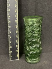 E.O. Brody Co. Cleveland Ohio Emerald Green Crinkle Glass Vintage Vase 8.5