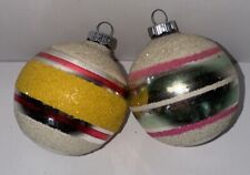 Vintage Blown Glass Striped MICA Yellow & Green  Christmas Ornament Shiny Brite picture