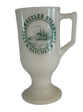 FREE SHIPPING Vintage Natchez Sternwheeler Steamboat Milk Glass Pedestal Mug picture