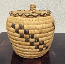 Vintage Tohono O'odham Papago Native American Woven Coiled Basket With Lid Yucca picture