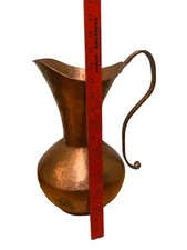 X Large Vintage COPPER Pitcher  hammered 16 inch rustic primitive Heavy Weight picture