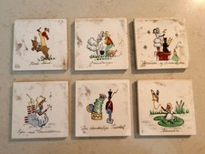 Vtg Hans Christian Andersen Tile Coasters Handpainted Made in Denmark x 6 picture
