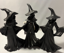 Tahari Set of 3 Black Hooded Witch Figurines Halloween Decor Resin Figure NWT picture