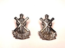 Pair Vintage Scottish St Andrew Cross Thistle White Metal Military Style Badges picture