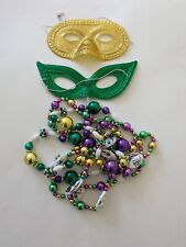 Set of 2 Mardi Gras masks and 2 strings of beads picture