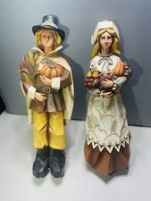 Pacific Rim Cubist Thanksgiving Harvest Pilgrim Man Woman Figure VTG 16” Tall picture