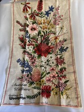 Vintage 70s Australian Wildflowers Linen Kitchen Towel By Heil Made In Poland picture
