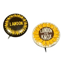 Vintage 1936 Landon Knox Sunflower Campaign Pinback Buttons Lot Pair Political picture
