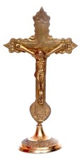 Hashcart Brass Crucifix Cross for Table - Catholic Standing Crucifix for Altar - picture