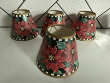Vtg 4 Small Poinsettia Patterned Clip On Lamp Shade 4
