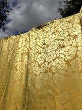 Mid Century Vintage 60s SunshineYellow Modernist Damask Curtains 147cmx182 Cm picture