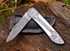 CUSTOM HAND MADE FROGED DAMASCUS STEEL FOLDING BLADE POCKET KNIFE 370 picture