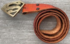 Superman Logo Solid Brass Belt Buckle 1978 Baron Buckle Co 4356 Leather Belt 40