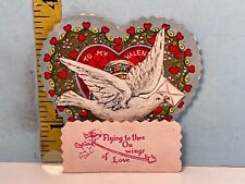Vintage Valentine Fold Open Paper Ball White Dove picture