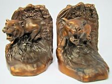 GROWLING TIGER Antique Decorative Art Bookends Statues Pat Pend Ornate Book Ends picture