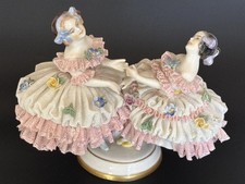 Vintage Dresden Style Lace Porcelain Ballerina Dancers - As Is Damaged Skirt picture