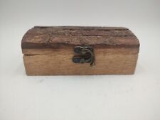 Rustic Primitive Hand Carved Wood Trinket Jewelry Box Bark Lid picture